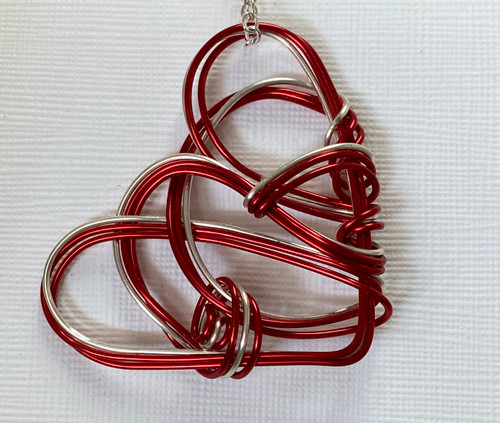 Village Designs Heart Pendant, Red/Silver