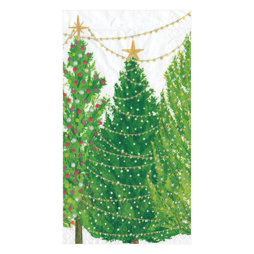 Caspari Paper Guest Towel Napkins, Christmas Trees with Lights - 2 Packs (16150G)