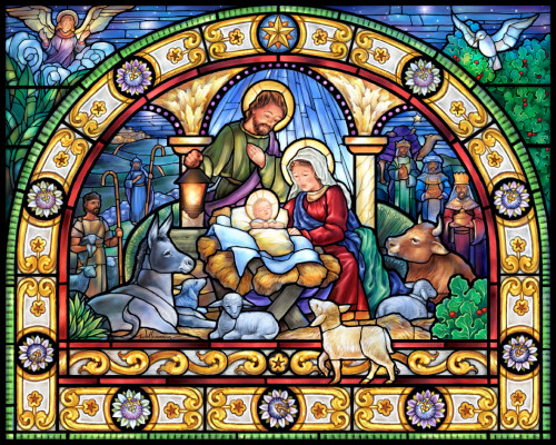 Vermont Christmas Company Jigsaw Puzzle, Stained Glass Holy Night - 1000 Piece (VC169)