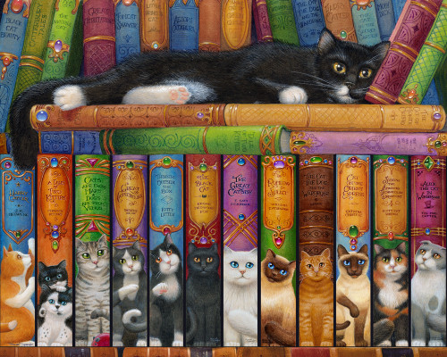 Vermont Christmas Company Jigsaw Puzzle, Cat Bookshelf - 1000 Piece (VC136)