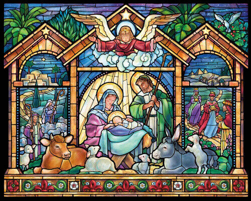 Vermont Christmas Company Jigsaw Puzzle, Stained Glass Nativity - 1000 Piece (VC135)