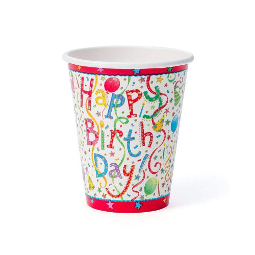 Caspari Paper Cups, Happy Birthday - 2 Packs (9100CP)