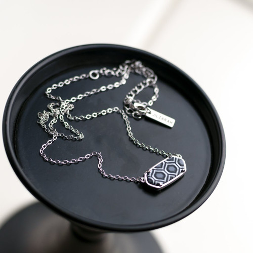 Jilzarah Black & White Rhodium Reversible Hex Short Chain Necklace