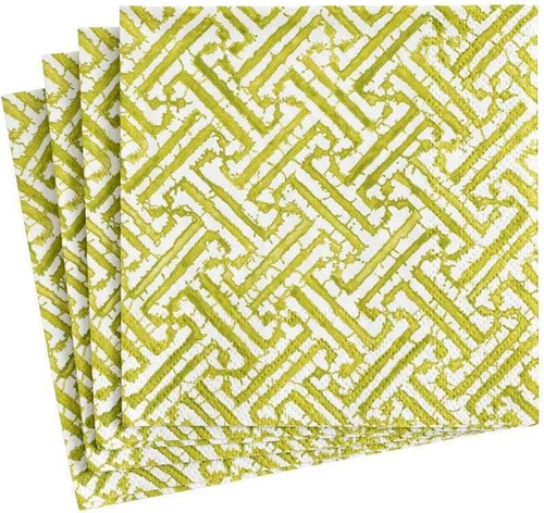 Caspari Paper Beverage Napkins, Fretwork in Moss Green, 2 Pack (16451C)