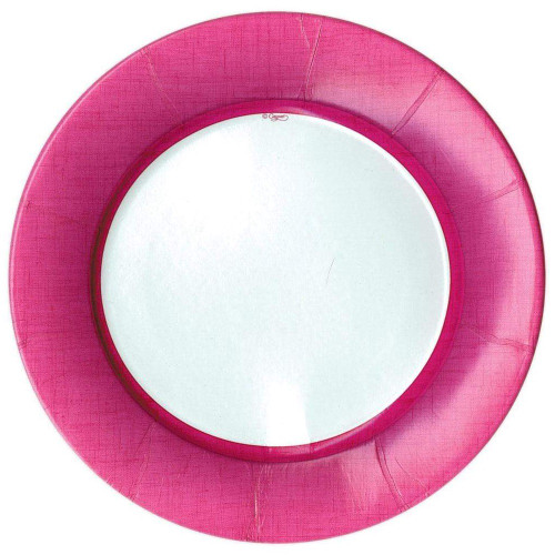 Caspari Round Paper Salad/Dessert Plates, Linen Border Fuchsia - 2 Packs (11372SP)
