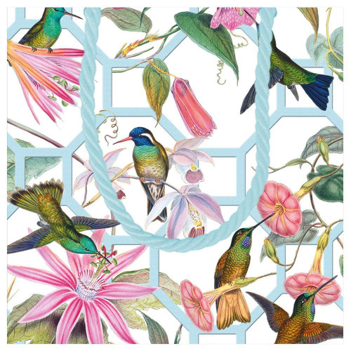 Caspari Small Square Gift Bag, Hummingbird Trellis