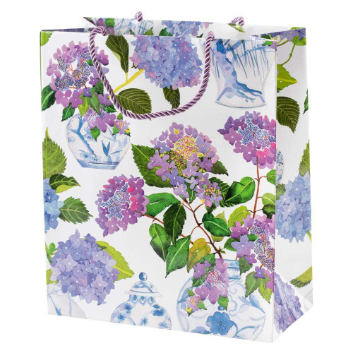 Caspari Large Gift Bag, Hydrangeas & Porcelain (10016B7)