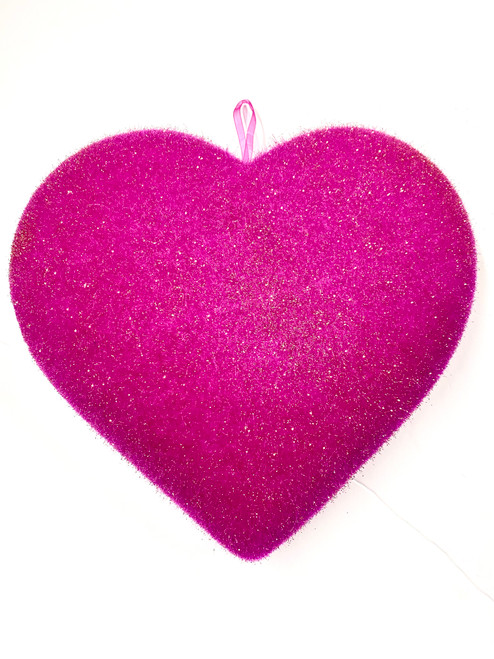 One Hundred 80 Degrees 12" Valentines Day Flocked Heart, Fuchsia (WH0110A)