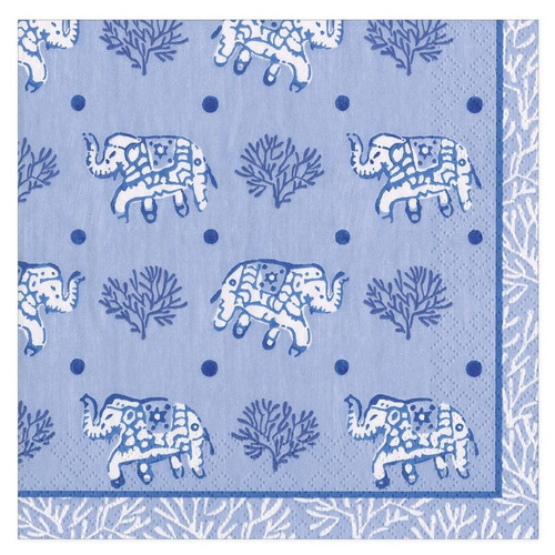 Caspari Paper Luncheon Napkins, Batik Elephants Blue - 2 Packs (16461L)