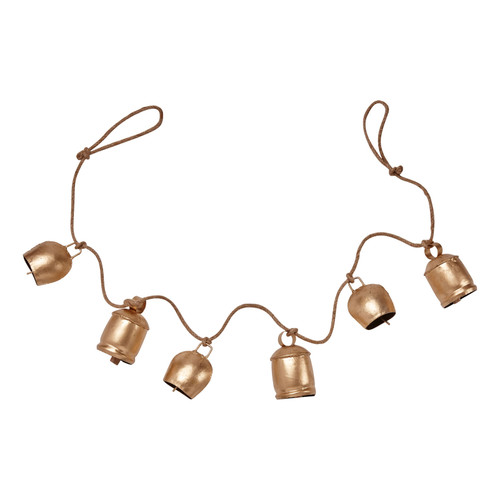 TAG Jute Rope Garland, Gold Antique Bells (G14826)