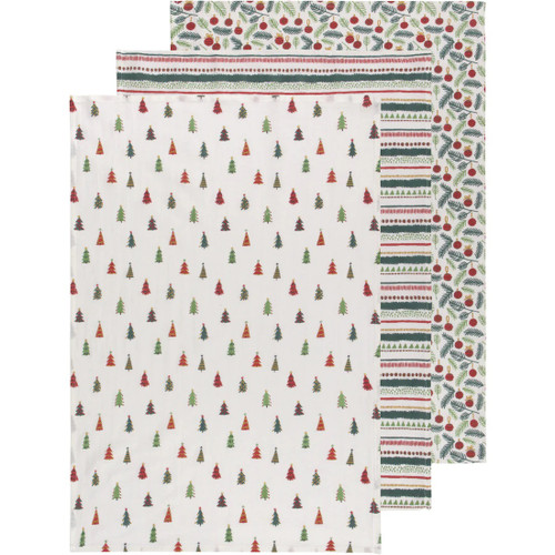 Now Designs Floursack Dishtowels, Merry and Bright - Set of 3 (2221023)