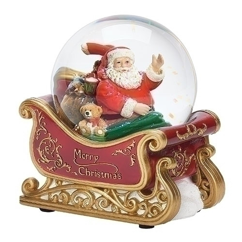 Roman Wind-Up Musical Glitterdome, Sleigh Base With Santa Dome