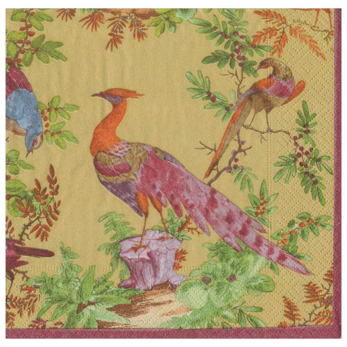 Caspari Paper Luncheon Napkins, Chelsea Birds Gold - 2 Packs (16580L)