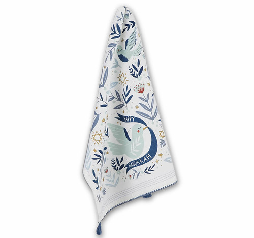 Design Imports India Happy Hanukkah Dishtowel, Birds