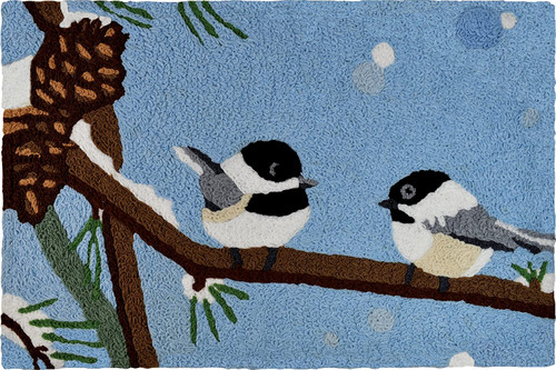 HCI Jellybean Rug - Two Chickadees and Snow Covered Pine Cones(JB-LWN052)
