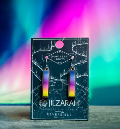 Jilzarah Northern Lights Silver Reversible Bar Earrings