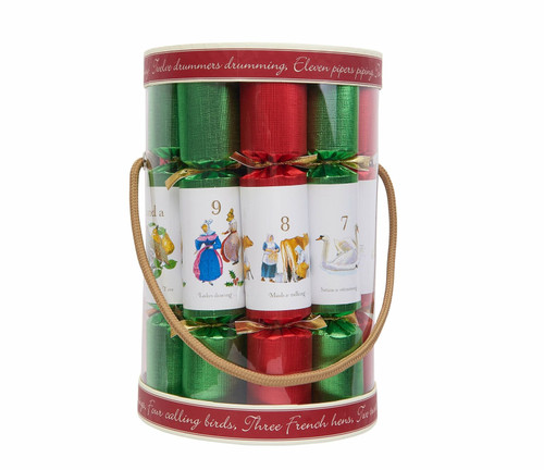 Robin Reed 10" Crackers, Twelve Days of Christmas, Red & Green, Set of 12 (52114)