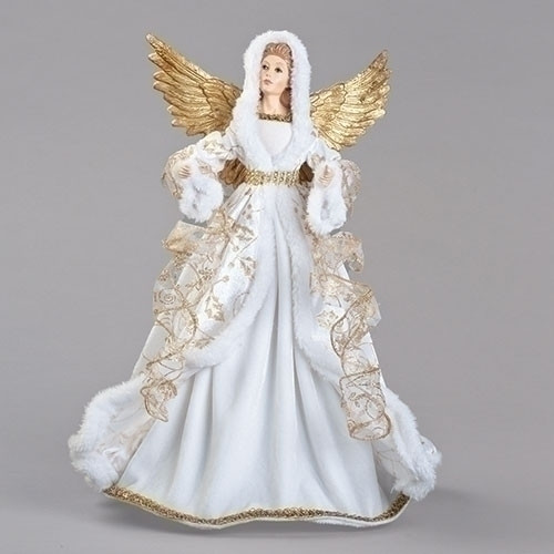 Roman, 18" White Angel Tree Topper W/ Gold Wings & Ribbons