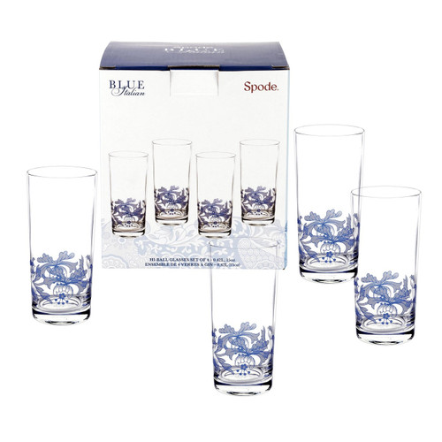 Portmeirion Spode Highball Glasses, Blue Italian, Set of 4