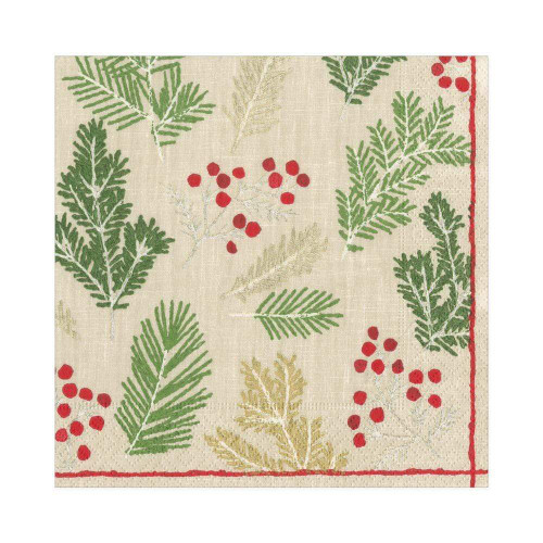 Caspari Paper Luncheon Napkins, Sprigs and Berries in Linen - 2 Packs (16690L)