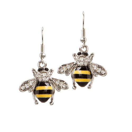 Rain Dangle Earrings, Glass Bee - Silver (E215S)