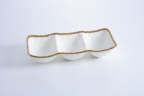 Pampa Bay Salerno Round 3 Section Serving Piece, White/Gold (CER-2564-WG)