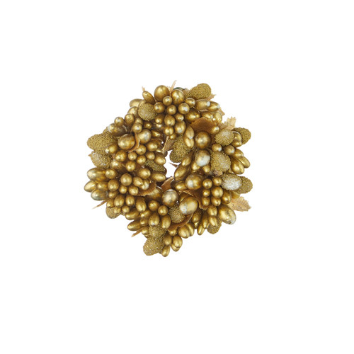 Raz Imports 3.5" Beaded Berry Mini-Wreath Candle Ring, Gold (4110106)