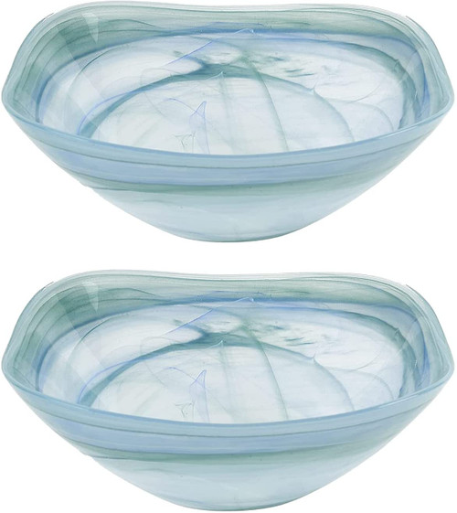 Badash Alabaster Square Glass 6" Bowls, Aqua Blue, Set of 2