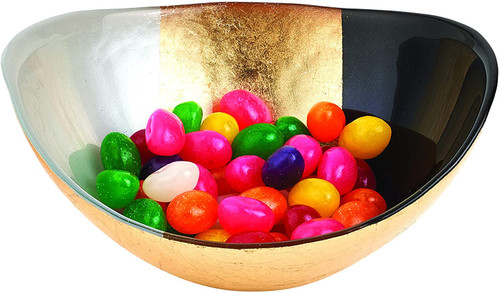 Badash Oval 6" Glass Bowl, Black/Gold/White