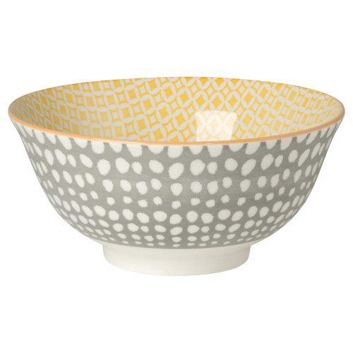 Now Designs 6" Stamped Bowl, Gray & Yellow Dots (5043003)