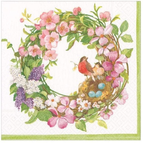 Caspari Paper Beverage Napkins, Spring Wreath - 2 Packs (16860C)