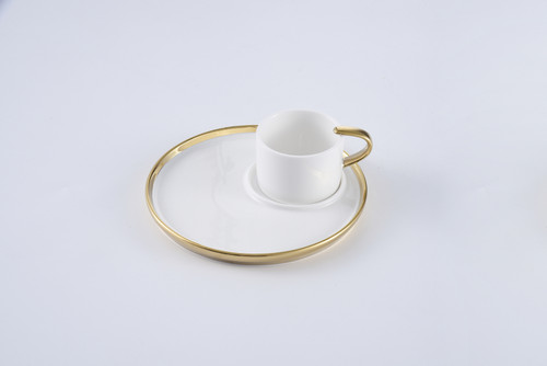 Pampa Bay Salerno Porcelain Espresso Cup & Saucer, White/Gold (CER-2723-WG)