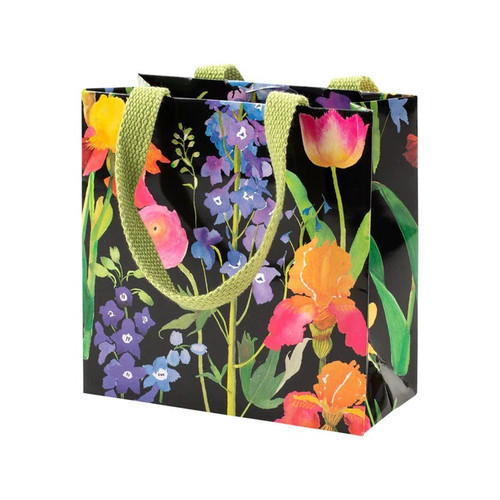 Caspari Small Square Gift Bag, Summer Garden - Black (10029B1.5)