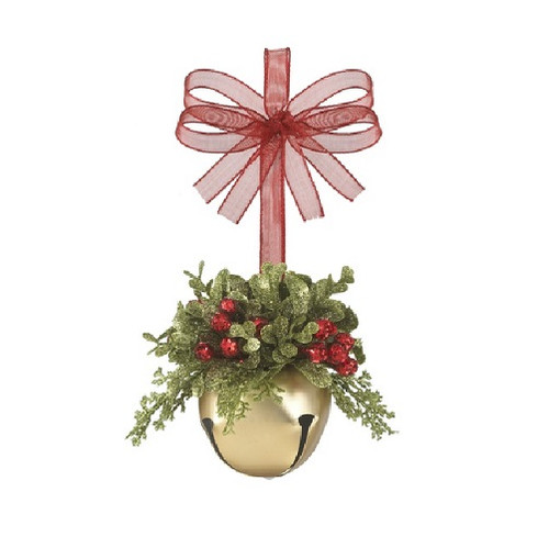 Ganz Ornament, Mistletoe Sleigh Bell - Gold (KK323A)