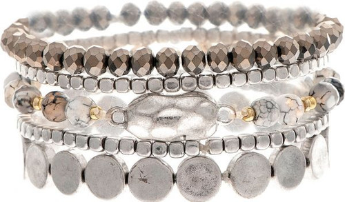 Rain Silver Hematite Grey Mixed Bead Bracelet Set