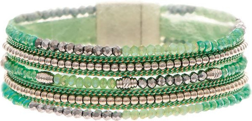 Rain Silver Aqua Blue Green Beads Magnetic Bracelet