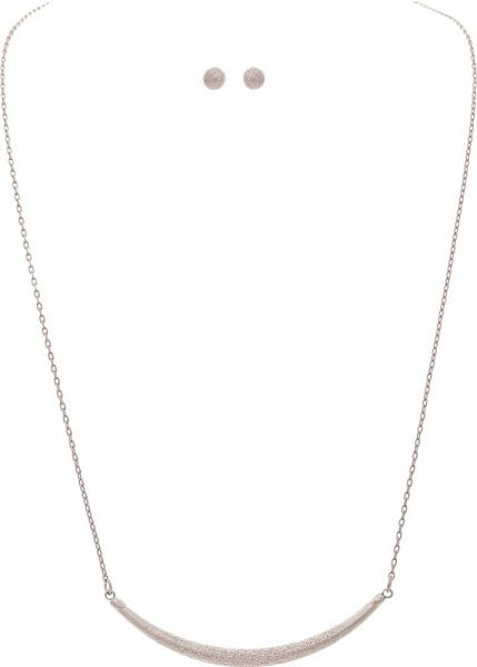 Rain Silver Textured Curved Bar Necklace Set