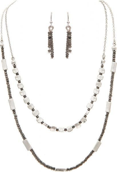 Rain Silver Grey Bead Layer Chain Necklace Set