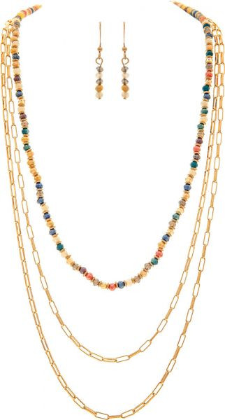 Rain Gold Chains Dark Multicolor Beads Necklace Set