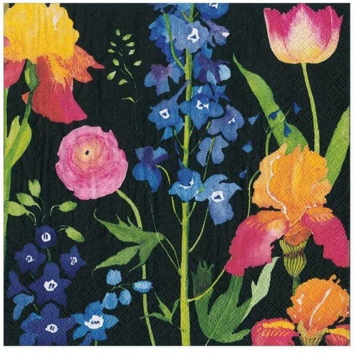 Caspari Paper Luncheon Napkins, Summer Garden in Black - 2 Packs (16851L)