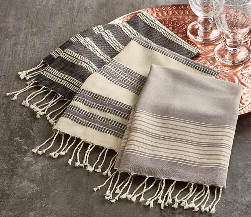 TAG Village Fringed Hand Towels, Gray - Set of 3 (207089)