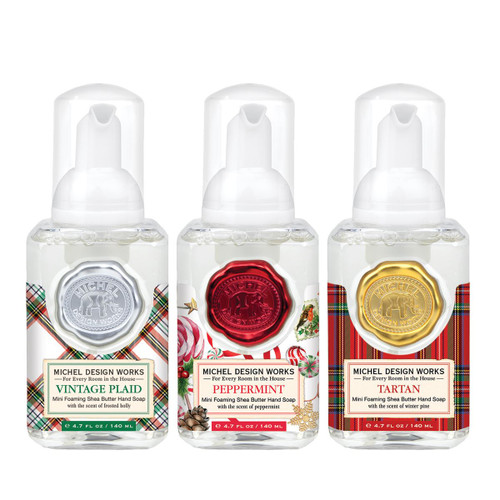 Michel Design Works Mini Foaming Hand Soap Set: Vintage Plaid, Peppermint, and Tartan