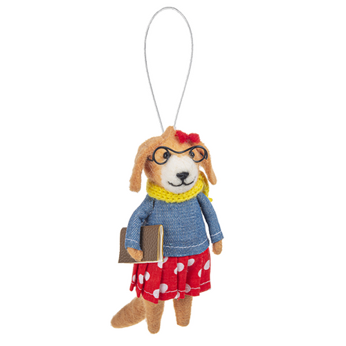 Midwest CBK Dog & Cat Hipster Ornament, Brown Dog with Book