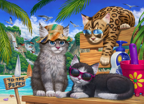 Vermont Christmas Company Jigsaw Puzzle, Beach Cats - 1000 Piece (VC1210)