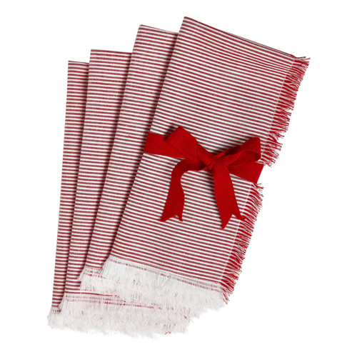 TAG Pinstripe Fringe Napkins, Set of 4 - Red (G14497)