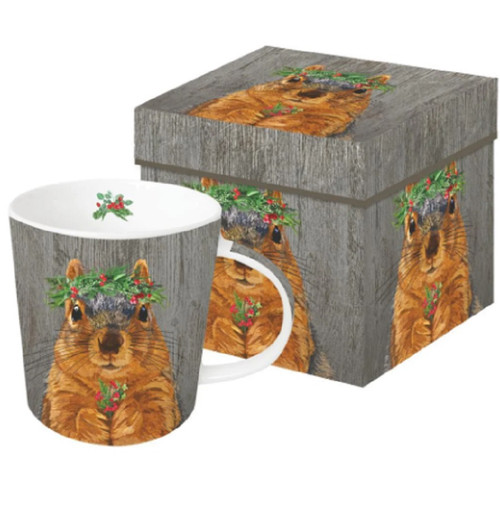 Paperproducts Design Gift-Boxed Mug, Winter Berry Squirrel (604581)