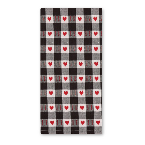 Design Imports India XOXO Dishtowel, Buffalo Check Hearts