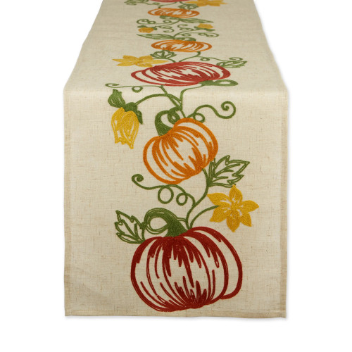 Design Imports India Embroidered Table Runner, Pumpkin Vine