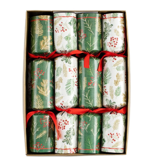 Caspari Celebration Christmas Crackers, Sprigs and Berries, Box of 8 (CK147.10)