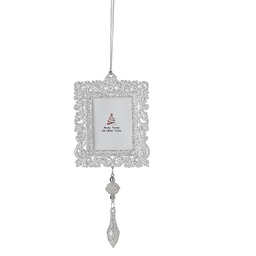RAZ Imports Silver Glitter Photo Frame Ornament, Rectangle - 8" (4214109A)